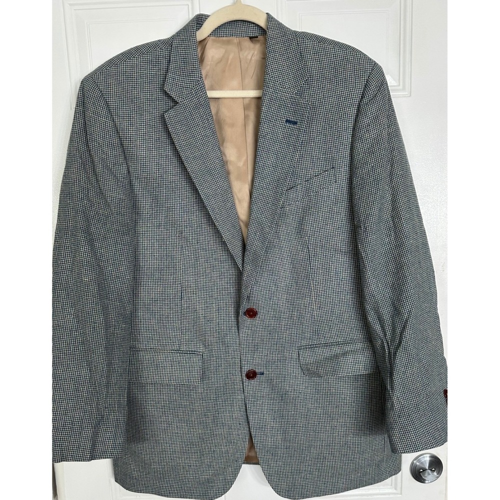 Orvis Mens Blue White Houndstooth Two Button Blazer Sport Coat 42R